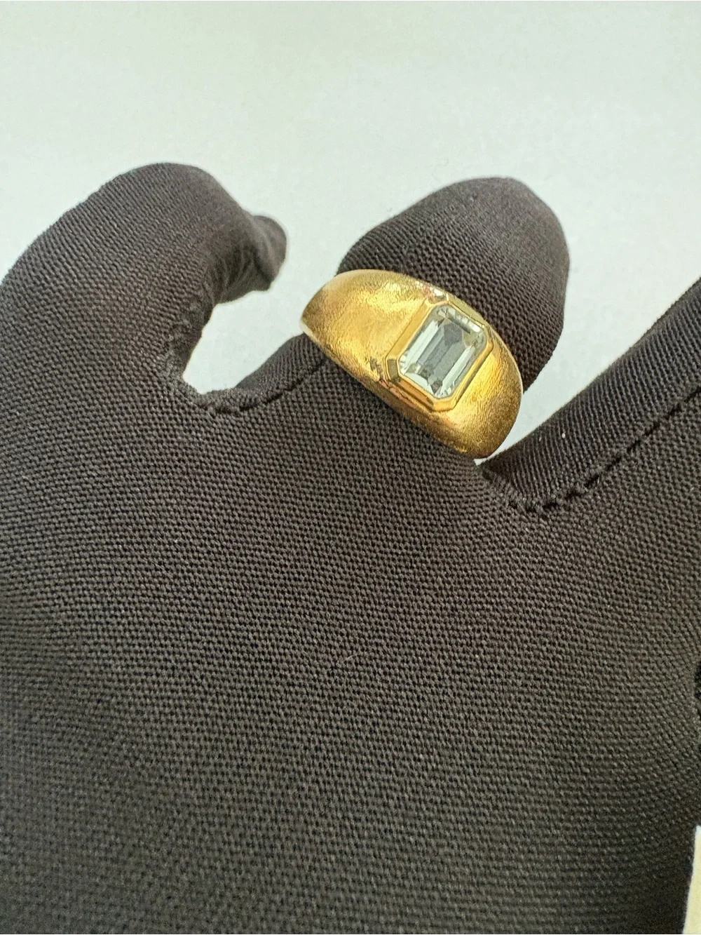 14k gold plated Ring with Emerald-Cut Clear Stone - Unbranded